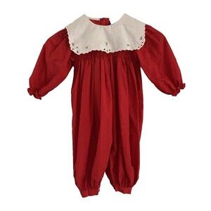 Vintage Petite Ami Christmas Red Long Bubble Romper Girl 18 Month Smocked Collar